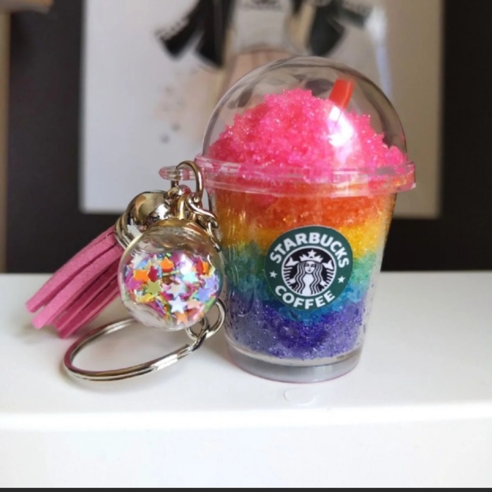 Starbucks inspired rainbow slushie keychain handmade
